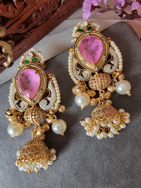 SHARMILI__PINK_DOUBLET_KASHMIRI_GHOONGROO_EARRINGS