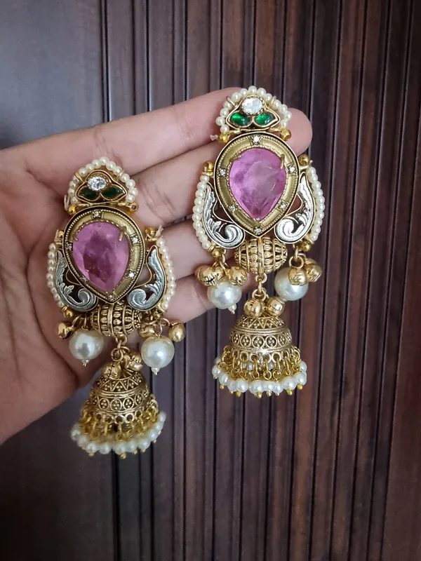 SHARMILI__PINK_DOUBLET_KASHMIRI_GHOONGROO_EARRINGS