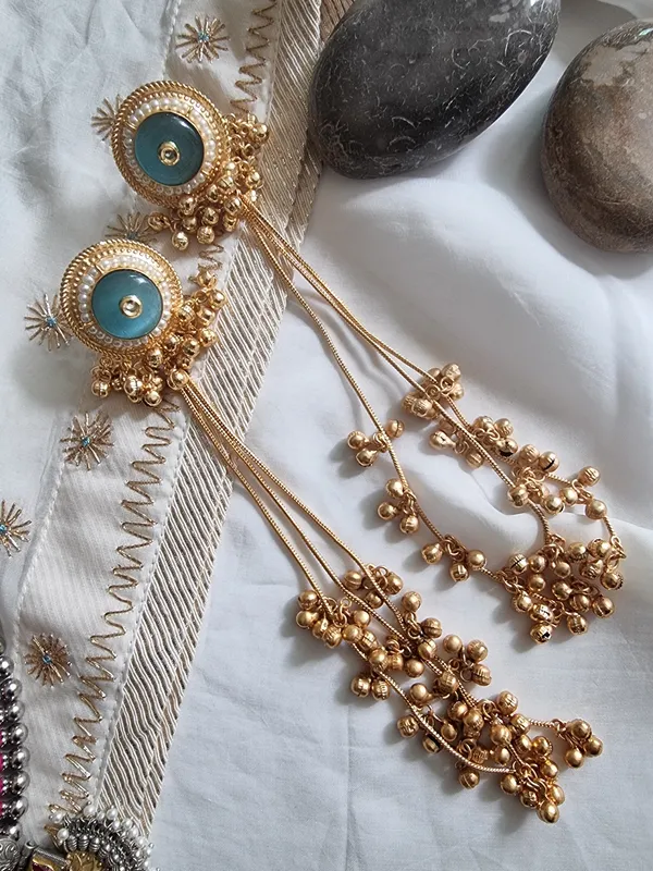 SANDHYA_LONG_SKYBLUE__GOLD_PLATED_GHOONGROO_EARRINGS_FOR_WOMEN