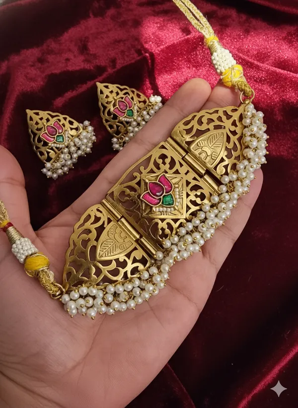 Inara_Cutwork_Handmade_Choker_With_Earrings_For_women