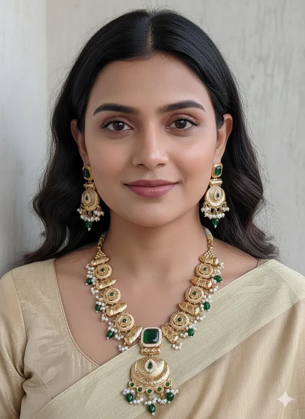 POORVI_LONG_GOLD_PLATED_GREEN_SAMIPRESIOUS_STONE__NECKLACE_SET_FOR_WOMEN