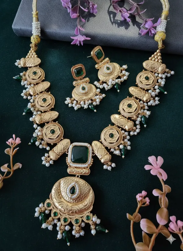 POORVI_LONG_GOLD_PLATED_GREEN_SAMIPRESIOUS_STONE__NECKLACE_SET_FOR_WOMEN