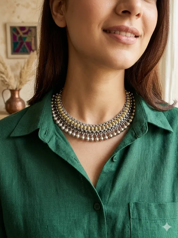 MAHIMA_HANDMADE__SOLID_BRASS__DUALTONE_NECKLACE_WITH_EARRINGS