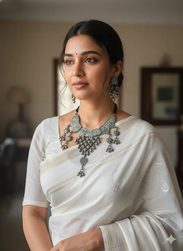 LAXMI_HANDMADE_SILVER_NECKLACE_SET_WITH_EARRINGS