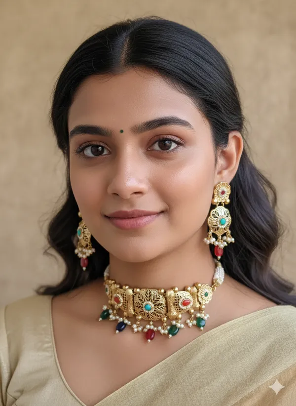RUNJHUN_GOLD_PLATED_MULTI_CHOKER_SET_FOR_WOMEN
