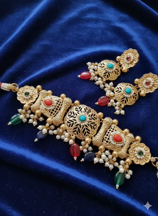 RUNJHUN_GOLD_PLATED_MULTI_CHOKER_SET_FOR_WOMEN