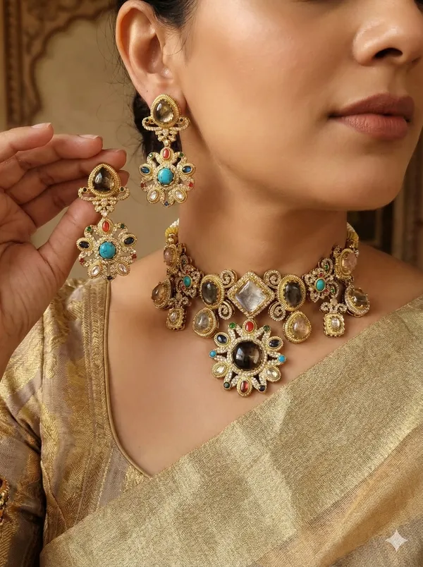 SAHAR_STATEMENT_FIRE_STONE_NECKLACE_WITH_EARRINGS_FOR_WOMEN