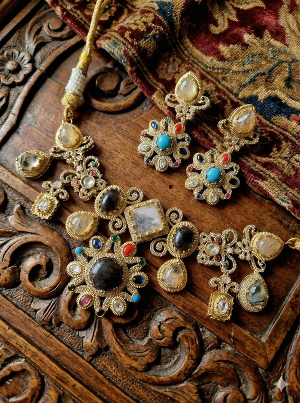 SAHAR_STATEMENT_FIRE_STONE_NECKLACE_WITH_EARRINGS_FOR_WOMEN
