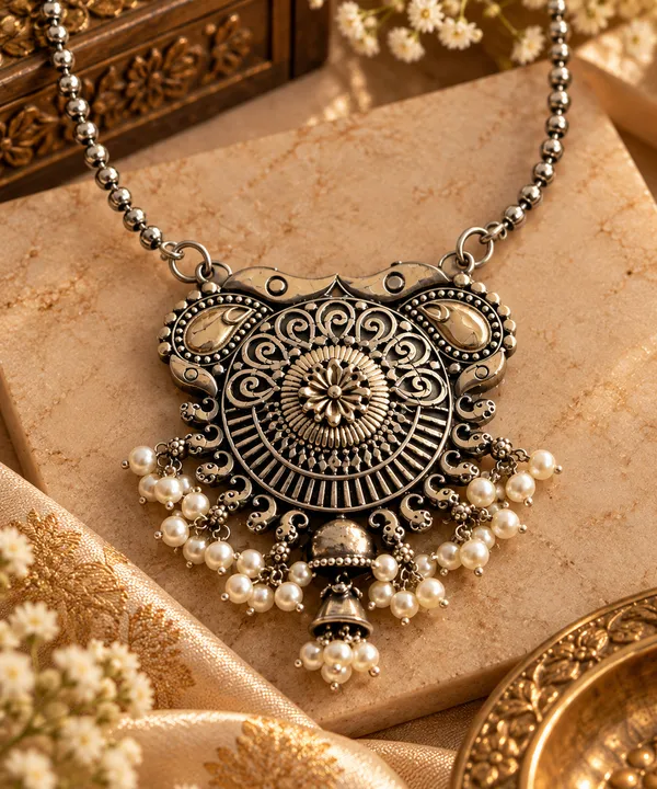 CHAND_DUALTONE_BRASS_PENDENT_SET_WITH_EARRINGS