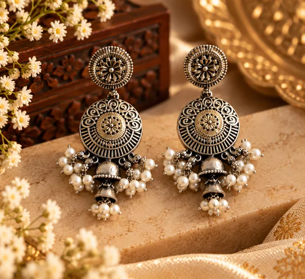 CHAND_DUALTONE_BRASS_PENDENT_SET_WITH_EARRINGS