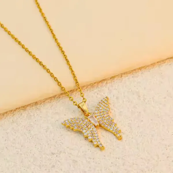 JUHI GIFT MALL Cubic zirconia butterfly stainless steel pendant