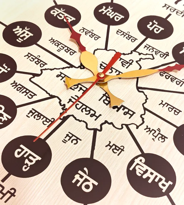 14x14_Inches_|_Punjabi_Seasons_and_Months_Clock_with_Golden_Details_|_Home_Decor_Ideas_|_Gurumukhi_Digits_Clock_|_Home_and_Office_Decor_|_Beachwood