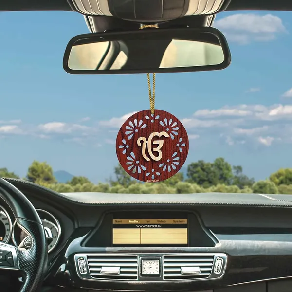 3_Pcs._|_Beige_&_Brown_3.5x3.5_Inches_Thick_3D_Ik_Onkar_Punjabi_Car_Rear_View_Mirror_Hanging_3_Pcs._Combo_|_Dual_Sided_Car_Decor_Accessory_3_Pcs._Combo_|_Spiritual_Gift_Item_|_Wooden_Sikh_Car_Hanging_Ornament_|_3_Pcs._Combo