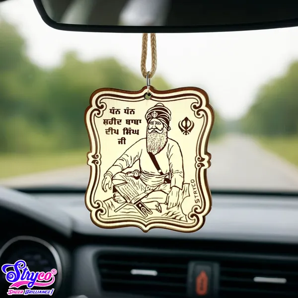 3.5x3.5_Inches_|_Ivory_Beechwood_Baba_Deep_Singh_Ji_Wooden_Photo_|_Punjabi_Car_Mirror_Dual_Sided_Hanging_Ornament_|_Dual_Sided_Car_&_Home_Decor_Accessory_|_Sikh_Spiritual_Gift_Item_|_Punjabi_Gift_Ideas_|_3X3.5_Inches