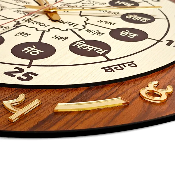 1_Wall_Clock_(18x18_Inches)_and_1_Car_Hanging__(3.75x2.75_Inches)_Combo_|_Seasons_and_Months_Clock_and_Mool_Mantra_Wooden_Car_Hanging_Combo_|_Wooden_Wall_Clock_and_Wooden_Car_Haging_Combo_|_Golden_Brown_|_Premium_Gift_Items