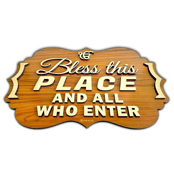 12x18_Inches_|_Brown_Bless_This_Place_|_Wall_Hanging__3D_Indoor_Wooden_Plaque_|_Home_Decor_Wall_Art_For_House,_Cafe,_Shops,_Home_Entrance_|_Ik_Onkar_|_Door_Hanging_Decor_|_Brown_