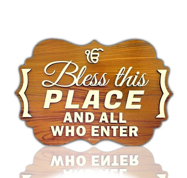 12x18_Inches_|_Brown_Bless_This_Place_|_Wall_Hanging__3D_Indoor_Wooden_Plaque_|_Home_Decor_Wall_Art_For_House,_Cafe,_Shops,_Home_Entrance_|_Ik_Onkar_|_Door_Hanging_Decor_|_Brown_