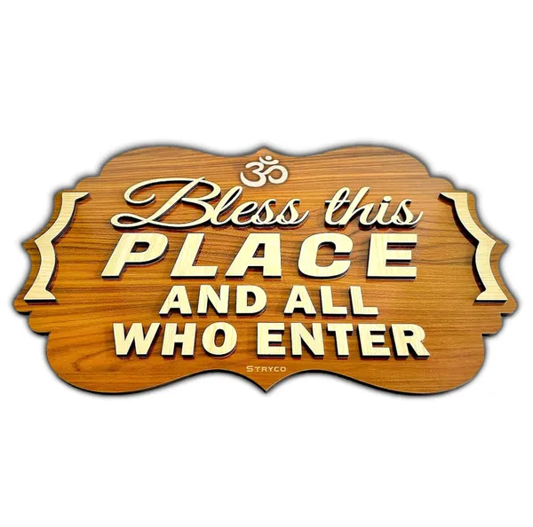 12x18_Inches_|_Bless_This_Home_Wall_Hanging_|_3D_Indoor_Wooden_Plaque_|_Om_Photo_Frame_|_Home_Decor_|_Wall_Art_For_House,_Cafe,_Shops,_Home_Entrance,__Door_Hanging_Decor_|_Brown