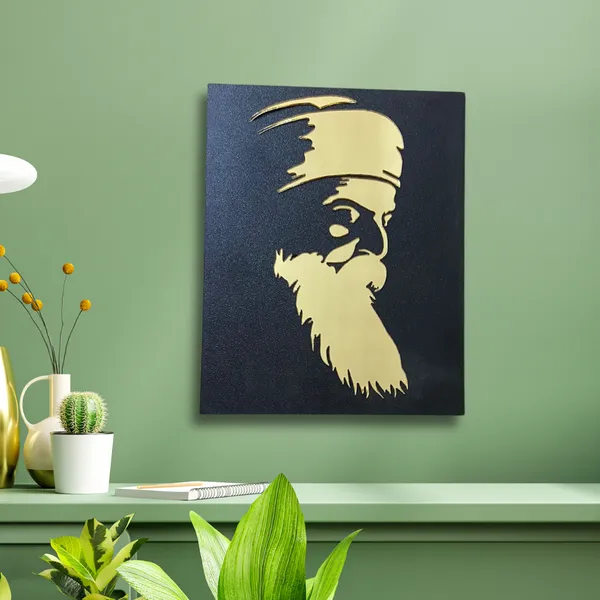 Wood_Wall_Art_for_Home_Decoration__|_Guru_Nanak_Dev_Ji_|Black_&_Gold