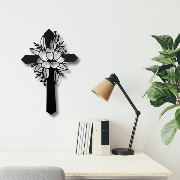 Wooden_Wall_Art_for_Home_Decoration__|_Flower_Cross__|_Black