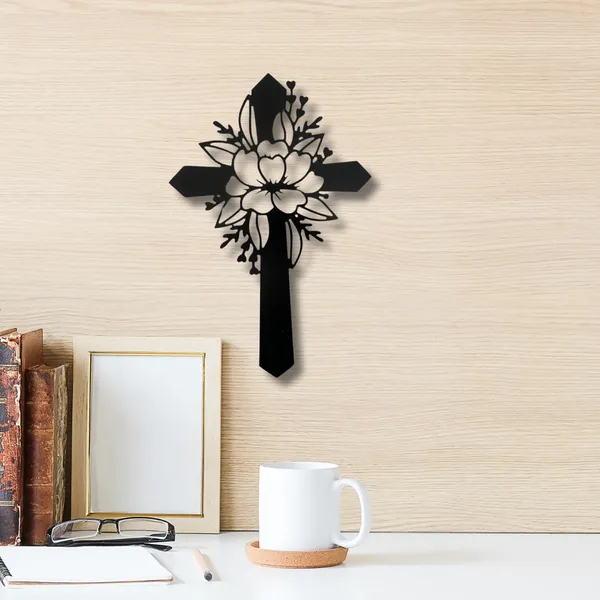 Wooden_Wall_Art_for_Home_Decoration__|_Flower_Cross__|_Black