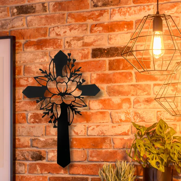 Wooden_Wall_Art_for_Home_Decoration__|_Flower_Cross__|_Black