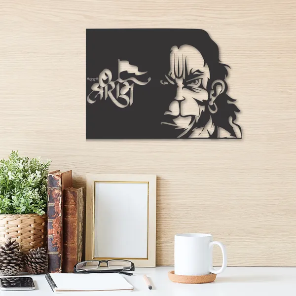 Wooden_Wall_Art_for_Home_Decoration__|Jai_Shri_Ram_&_Hanumanji|_Black