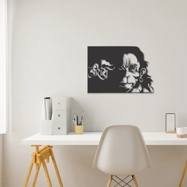 Wooden_Wall_Art_for_Home_Decoration__|Jai_Shri_Ram_&_Hanumanji|_Black