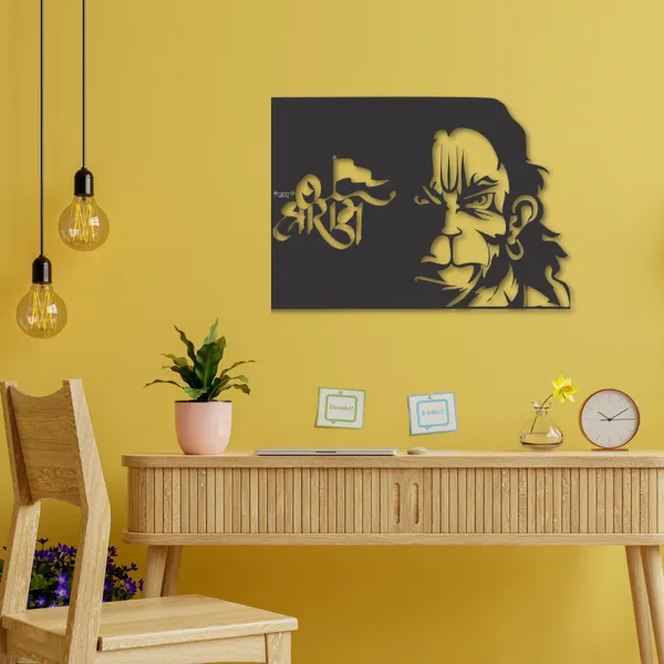 Wooden_Wall_Art_for_Home_Decoration__|Jai_Shri_Ram_&_Hanumanji|_Black
