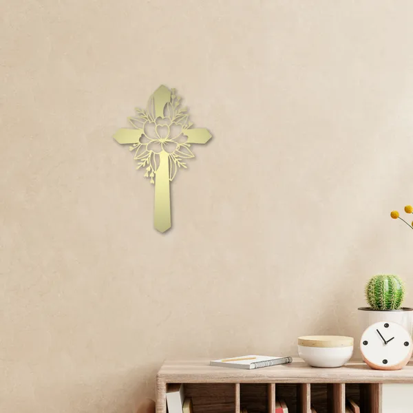 Metal_Wall_Art_for_Home_Decoration__|_Flower_Cross__|_Gold