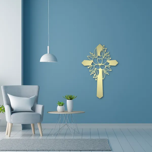 Metal_Wall_Art_for_Home_Decoration__|_Flower_Cross__|_Gold