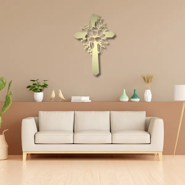 Metal_Wall_Art_for_Home_Decoration__|_Flower_Cross__|_Gold