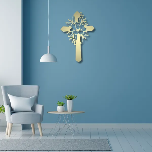 Metal_Wall_Art_for_Home_Decoration__|_Flower_Cross__|_Gold