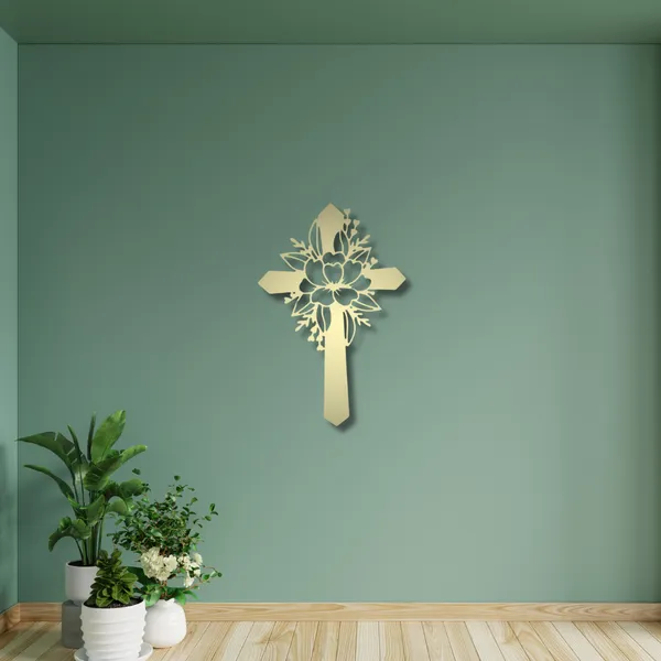 Metal_Wall_Art_for_Home_Decoration__|_Flower_Cross__|_Gold