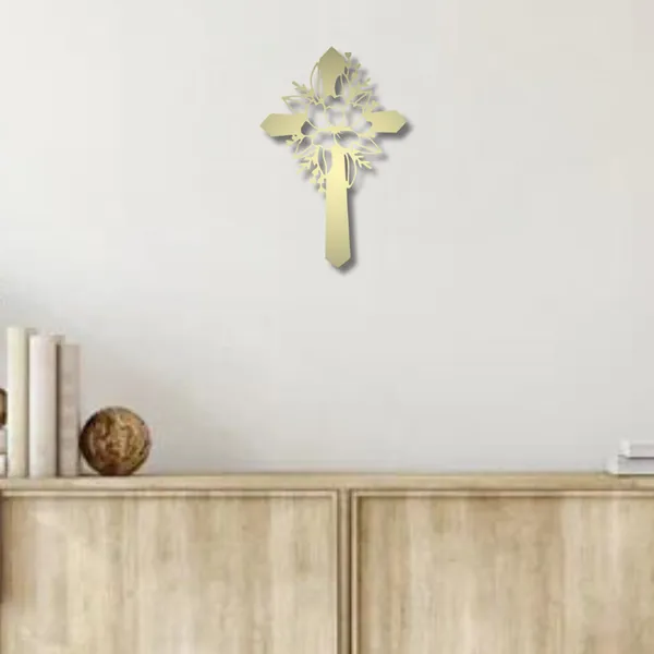 Metal_Wall_Art_for_Home_Decoration__|_Flower_Cross__|_Gold