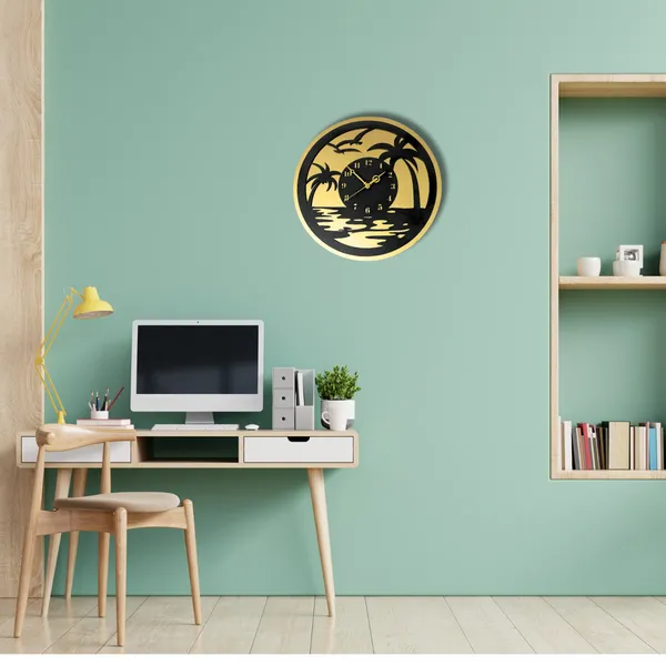 Wooden_Wall_Art_for_Home_Decoration__|Beach_View_Wall_Clock_|_Black