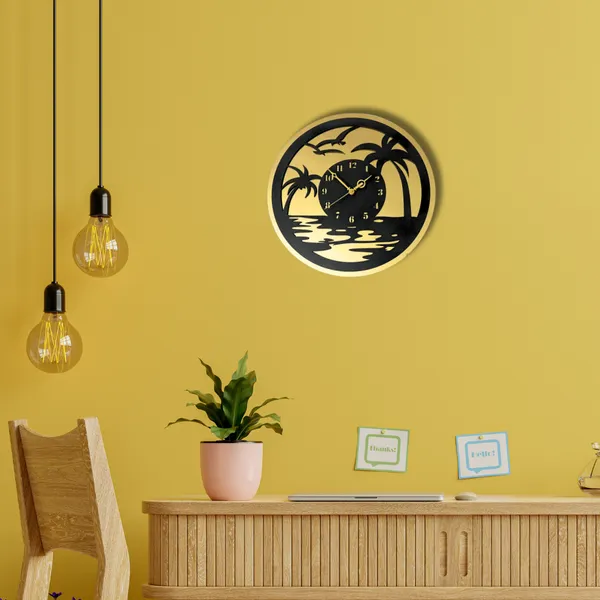 Wooden_Wall_Art_for_Home_Decoration__|Beach_View_Wall_Clock_|_Black