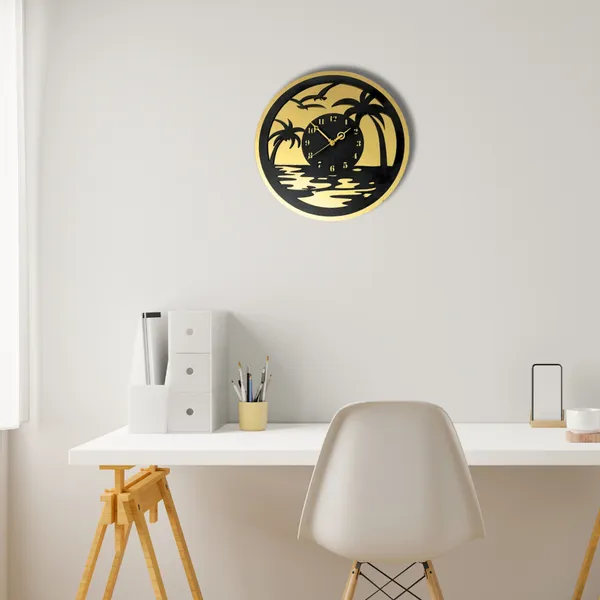 Wooden_Wall_Art_for_Home_Decoration__|Beach_View_Wall_Clock_|_Black