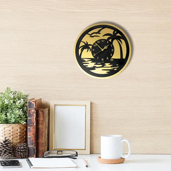 Wooden_Wall_Art_for_Home_Decoration__|Beach_View_Wall_Clock_|_Black