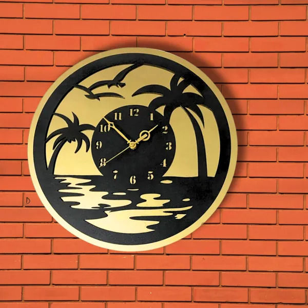 Wooden_Wall_Art_for_Home_Decoration__|Beach_View_Wall_Clock_|_Black