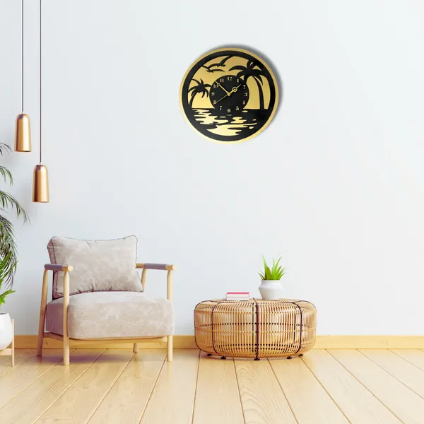 Wooden_Wall_Art_for_Home_Decoration__|Beach_View_Wall_Clock_|_Black