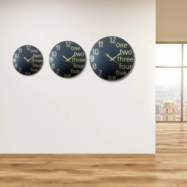 Wooden_Wall_Art_for_Home_Decoration__|One_Two_Three_Wall_Clock_|_Black