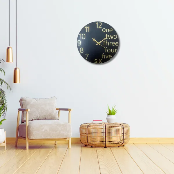 Wooden_Wall_Art_for_Home_Decoration__|One_Two_Three_Wall_Clock_|_Black