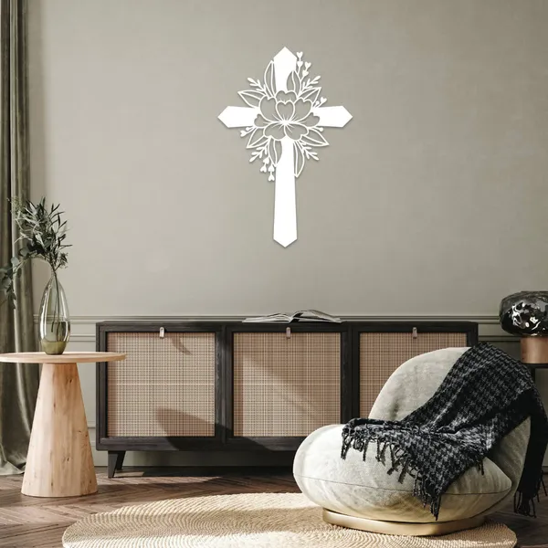 Metal_Wall_Art_for_Home_Decoration__|_Flower_Cross__|_White