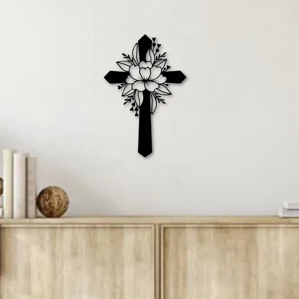 Metal_Wall_Art_for_Home_Decoration__|_Flower_Cross__|_Black
