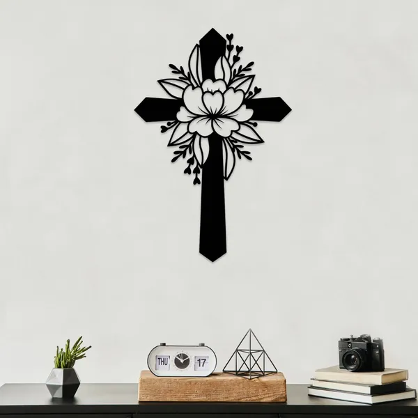 Metal_Wall_Art_for_Home_Decoration__|_Flower_Cross__|_Black