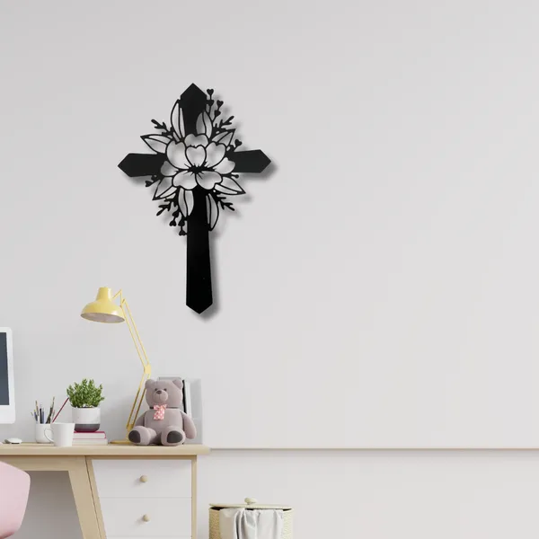 Metal_Wall_Art_for_Home_Decoration__|_Flower_Cross__|_Black