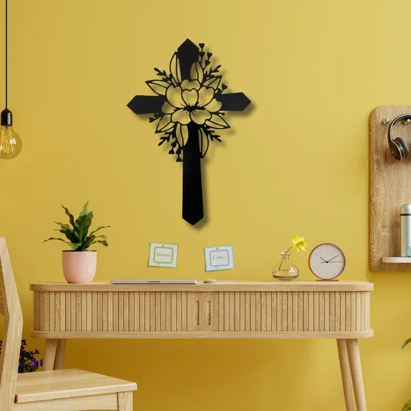 Metal_Wall_Art_for_Home_Decoration__|_Flower_Cross__|_Black