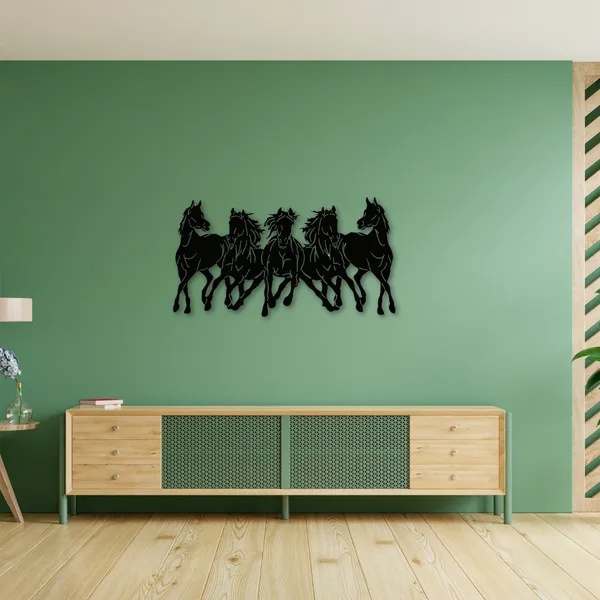 Wooden_Wall_Art_for_Home_Decoration__|5_Wild_Running_Horses_|_Black