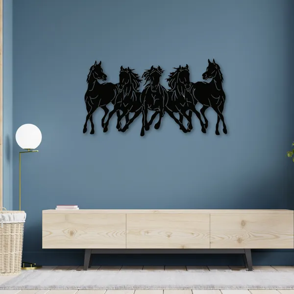 Wooden_Wall_Art_for_Home_Decoration__|5_Wild_Running_Horses_|_Black